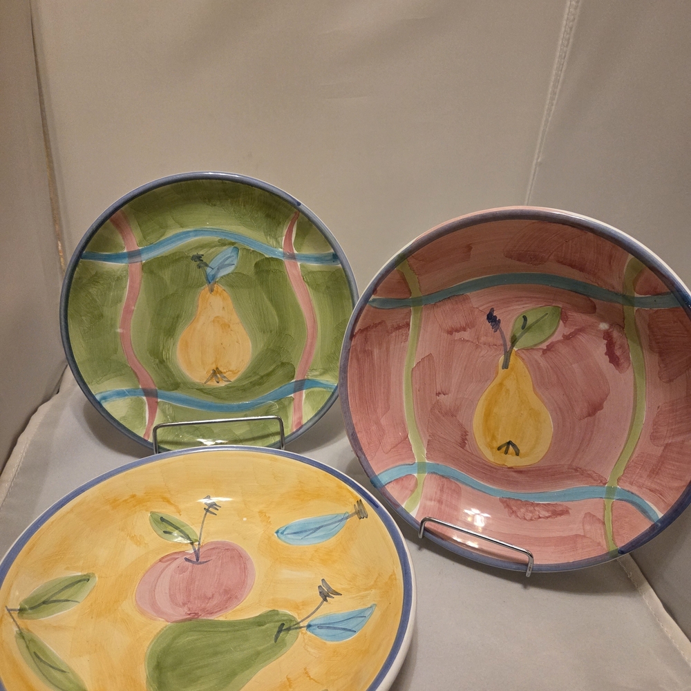 Caleca Hand-Painted Italian Plates Lot Of 3 Fruit Motif